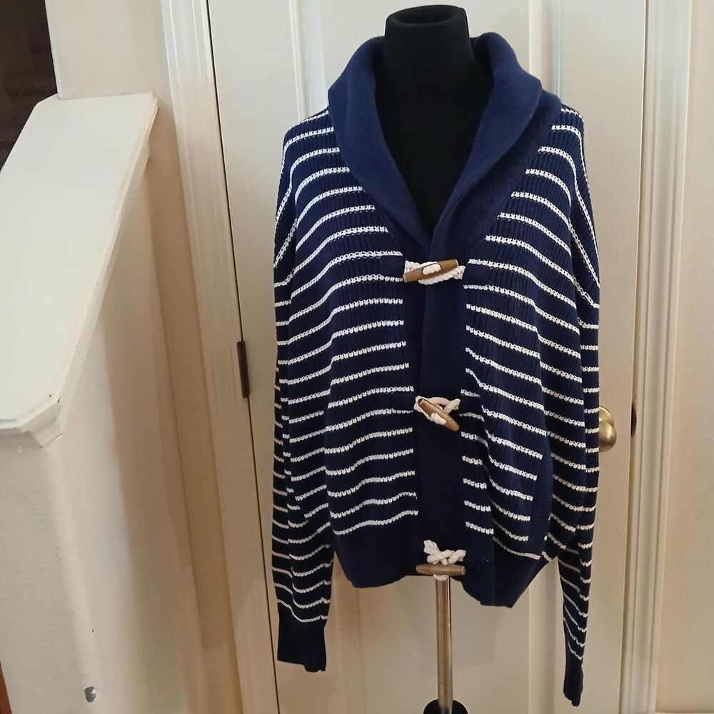 Vintage 90s J. Peterman Nautical Toggle Cardigan L Preppy Coastal Old Money